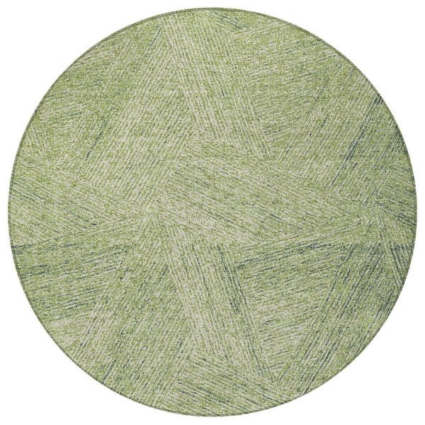 Homeroots 3' Artichoke Green And Ivory Abstract Washable Area Rug – Perfect For Indoor And Outdoor Use! 8' Round Polyester 596982