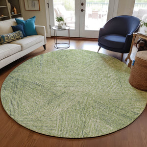 Homeroots 3' Artichoke Green And Ivory Abstract Washable Area Rug – Perfect For Indoor And Outdoor Use! 8' Round Polyester 596982