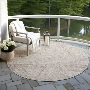Homeroots 3' Artichoke Green And Ivory Abstract Washable Area Rug – Perfect For Indoor And Outdoor Use! 8' Round Polyester 596988