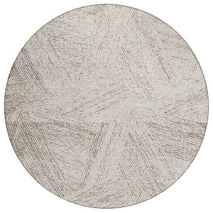 HomeRoots 5' Beige and Brown Abstract Area Rug - Stylish, Washable Indoor/Outdoor Design for High-Traffic Spaces 8' Round 596988