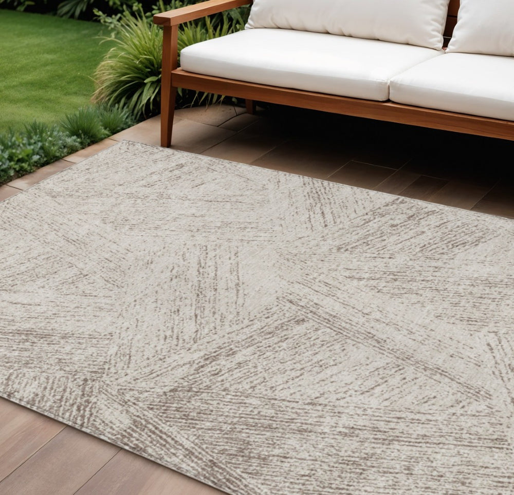 HomeRoots 9' Modern Beige and Brown Abstract Area Rug - Washable Indoor/Outdoor, Durable, Stylish Comfort 596990