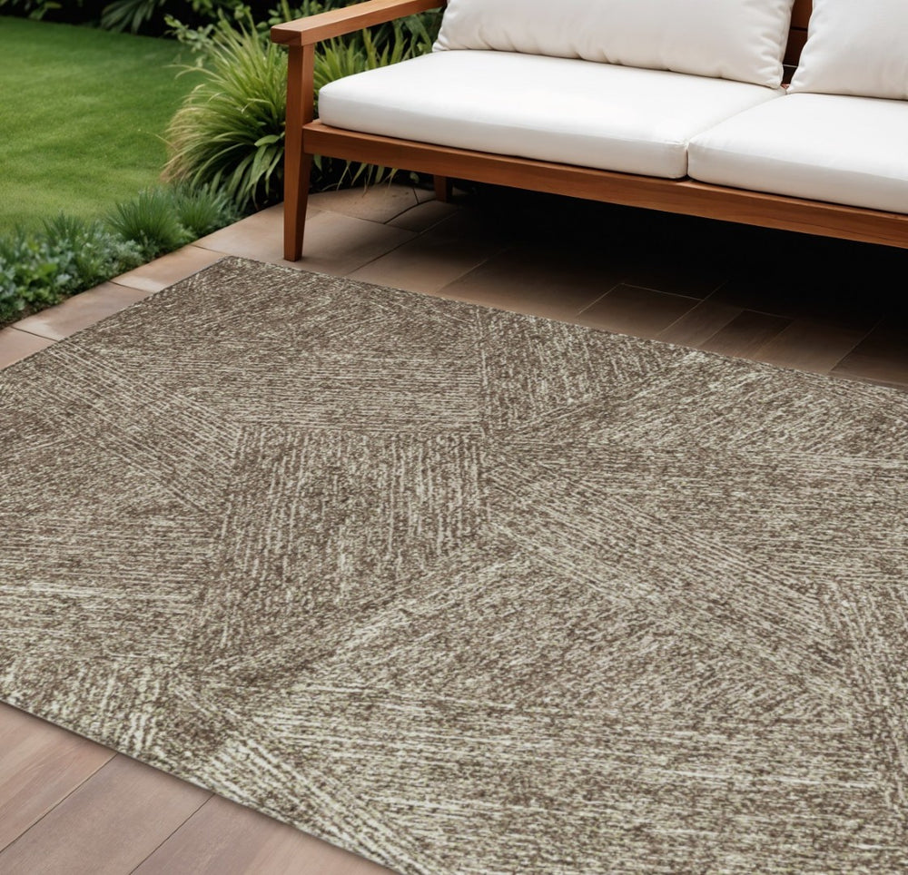 HomeRoots 9' X 12' Chocolate and Beige Abstract Area Rug - Durable, Washable, Stylish for Indoor & Outdoor Use 596996
