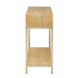 English Elm Trexm Retro Modern Console Table Two Drawers Geometric Matte Black Gold Entryway N715P227910N