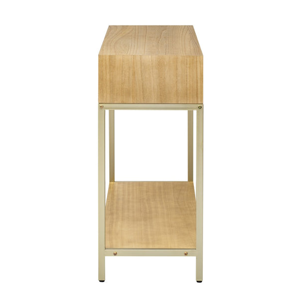 English Elm Trexm Retro Modern Console Table Two Drawers Geometric Matte Black Gold Entryway N715P227910N