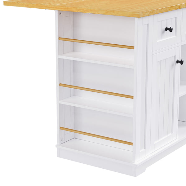 English Elm K&K 53" Large Kitchen Island Cart with Power Outlet, Drop Leaf, Soft-Close Doors, Rolling Storage White N707P185531W