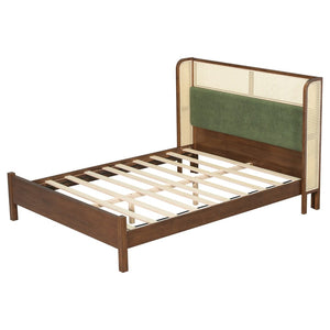 English Elm Queen Platform Bed Solid Wood Frame Velvet Headboard Modern Minimalist Bedroom N770PQ375070D