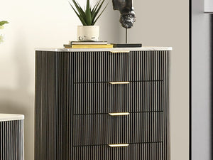 English Elm Contemporary Chest with English Dovetail Drawers, Metal Center Glides, Black Handles, Durable Engineered Wood Finish Dark Walnut 39 L x 21 W x 51 H B2741P396697