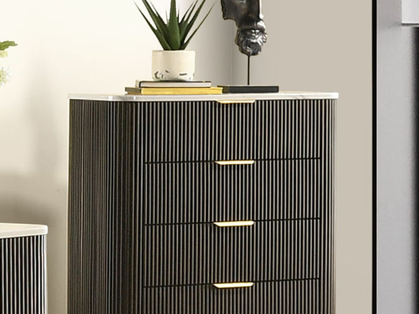 English Elm Contemporary Chest with English Dovetail Drawers, Metal Center Glides, Black Handles, Durable Engineered Wood Finish Dark Walnut 39 L x 21 W x 51 H B2741P396697