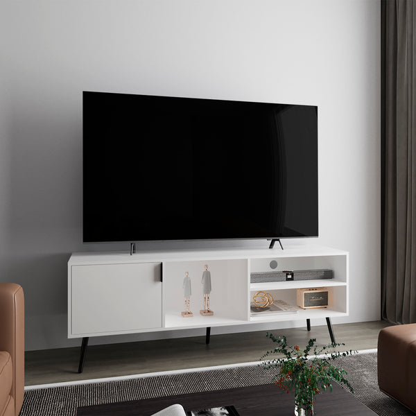 English Elm TV Engineered Wood Media Console with 3 Drawers & 3 Open Shelves, Durable Eco-Friendly Storage Solution White 68.5 L x 20.87 W x 5.12 H B097P262375