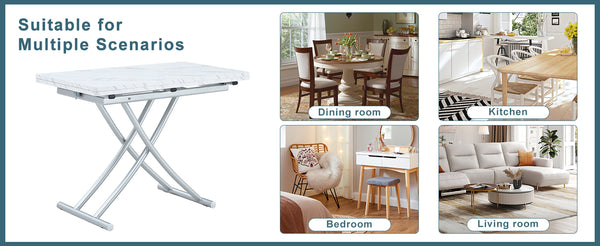 English Elm Modern multifunctional lift table with 0.8" MDF top, adjustable 18.3–29" silver legs, versatile coffee/dining/study use W1151P271527