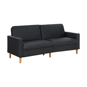 English Elm Comfort Convertible Sleeper Sofa Faux Leather Futon with Plywood Frame, Pocket Coil Comfort, Walnut Legs, 79" Black 46 L x 36.5 W x 17 H B011P332249