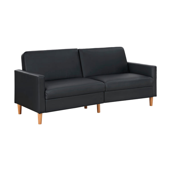 English Elm Comfort Convertible Sleeper Sofa Faux Leather Futon with Plywood Frame, Pocket Coil Comfort, Walnut Legs, 79" Black 46 L x 36.5 W x 17 H B011P332249