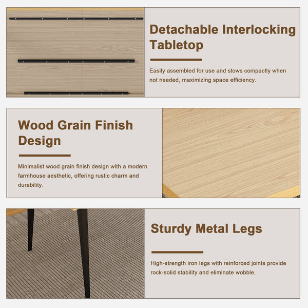 English Elm 63-Inch Farmhouse Industrial Dining Table Set With 4 Beige Chairs - Rustic Charm For Dining & Patio W2699S00065