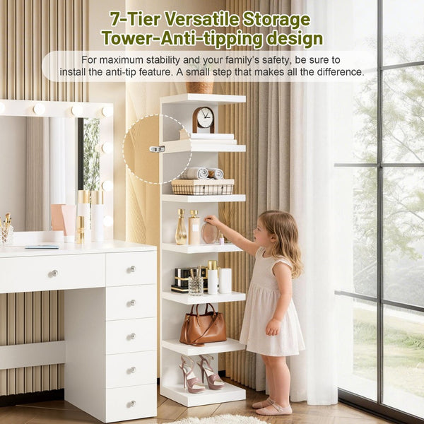English Elm Vanity Desk Hollywood Led Mirror 11 Drawers 7 Tier Shelving White Glam Mdf N704G202309K