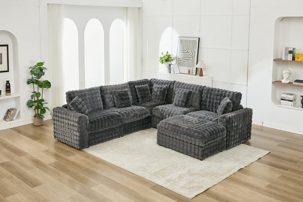 English Elm M5444 Modular Fabric Sectional Sofa Set In Dark Grey – Versatile Comfort With Wedge & Ottoman! W1805S00141