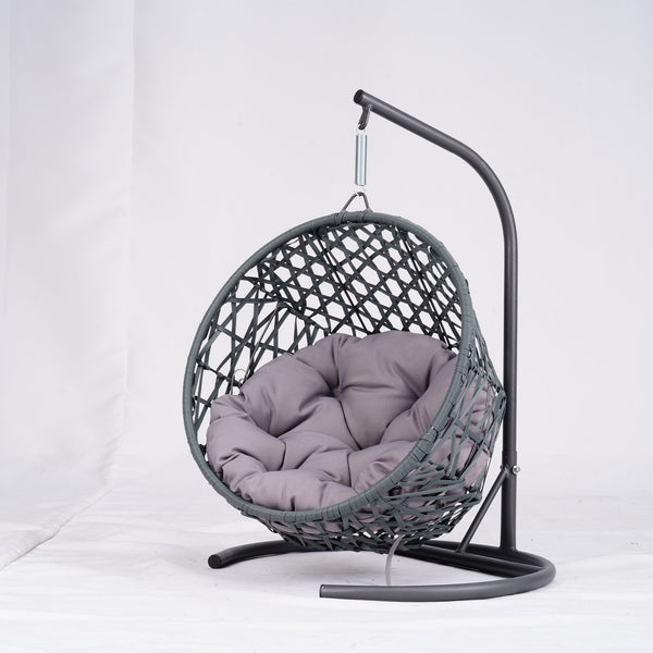 English Elm Cat Swing Bed - Cozy Indoor Egg Chair With Soft Cushion & Rattan Design For Cats & Small Pets, Gray W2500P283882