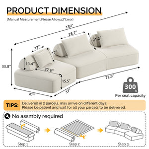 English Elm 139" Oversized Modular Chenille Sectional with Removable Backs and Deep Cloud Seating W3219S00011