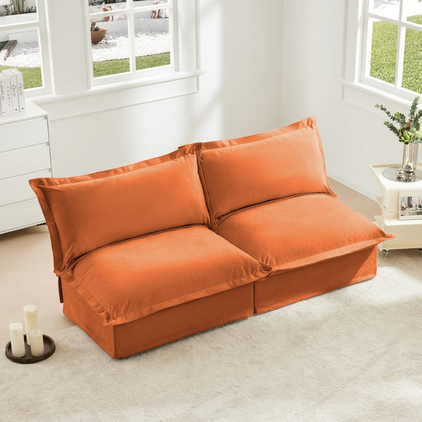 English Elm Streamlined Velvet Modular L-shape Sectional Sofa with Cloud Foam and French Piping Orange W3041S00132
