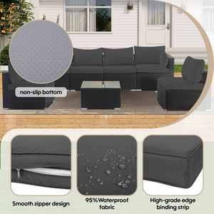 English Elm Cushion Covers 14Pc Set for 7-Piece Wicker Sectional Sofa Outdoor Slipcovers with Zippers Non-Slip Protection Grey W419P295492