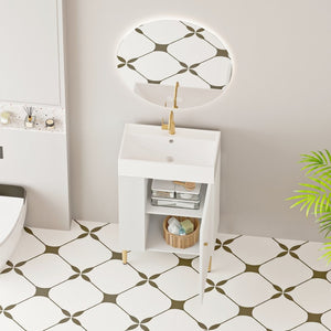 English Elm 21.6" Bathroom Vanity with Ceramic Sink Open Shelf Wave Door White Finish W1573S00019