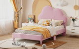 English Elm Twin Size Upholstered Cloud-Shape Bed ,Velvet Platform Bed With Headboard,No Box-Spring Needed,Pink