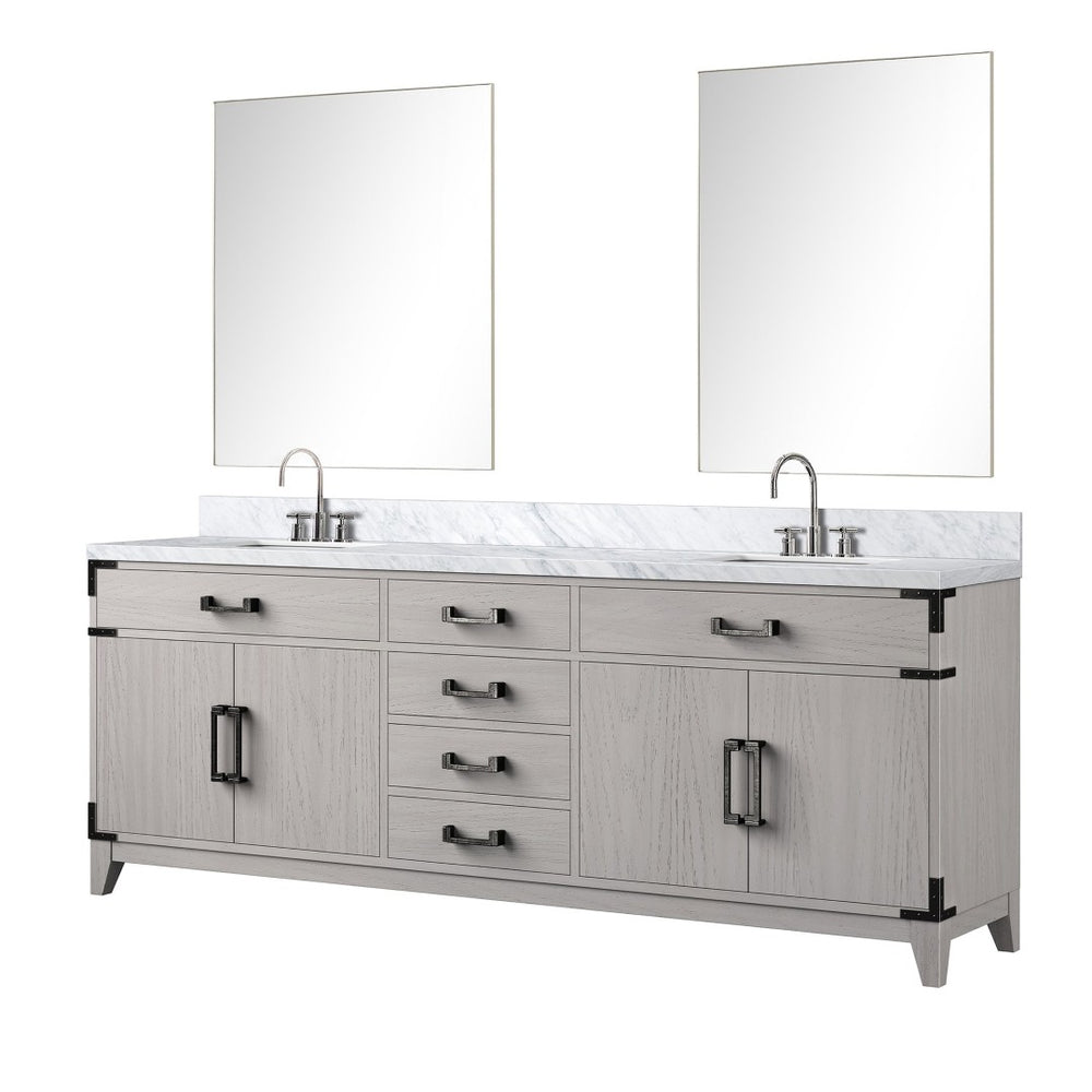 English Elm White Oak Double Vanity Set 84" With Carrara Marble Top, Chrome Faucets, & 36" Matching Mirrors B2731S01881-GIGA