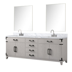 English Elm White Oak Double Vanity Set 84" With Carrara Marble Top, Chrome Faucets, & 36" Matching Mirrors B2731S01881-GIGA