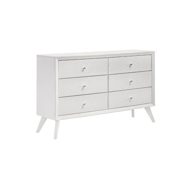 English Elm Contemporary Solid Wood White Dresser with Mirror Angled Legs and Bronze Knobs B2741S00876