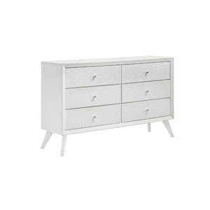 English Elm Contemporary Solid Wood White Dresser with Wave Fronts Bronze Knobs and Angled Legs B2741P470089