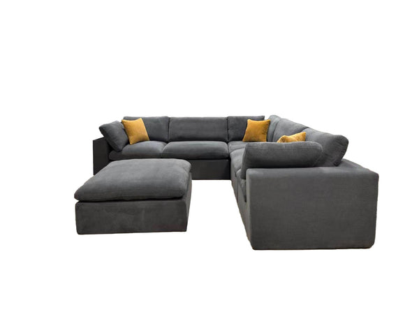 English Elm Coffee Bean Basket Weave Modular Sectional Foam Compressed with Toss Pillows Included Light Gray B2748S00069