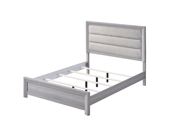 English Elm 1pc Twin Panel Bed with Plush Channel Tufted Headboard, Neutral Finish, Contemporary Frame, Easy Assembly Driftwood,Gray 44.8 L x 35 W x 6.1 H B2741S00208
