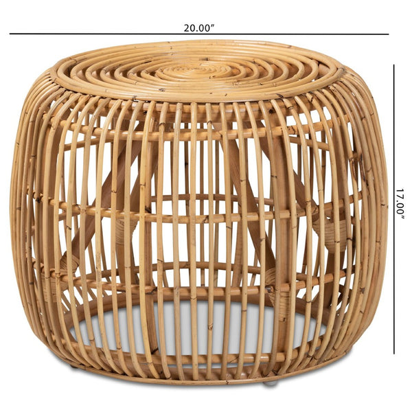 English Elm Modern Rattan Round End Table Woven Openwork Frame Bohemian Accent for Living Room B2750P420342