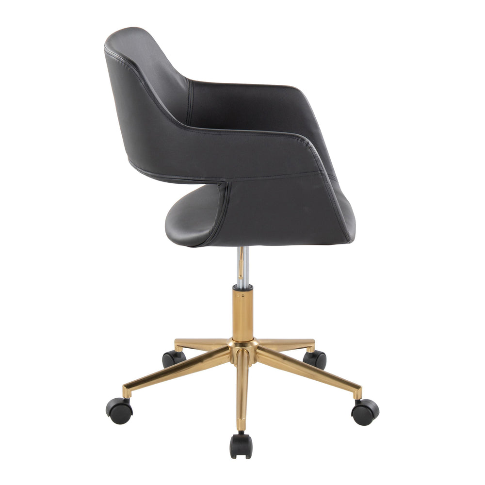 English Elm Margarite Contemporary Task Chair: Stylish Black Faux Leather & Gold Metal Base For Ergonomic Comfort B202P223911