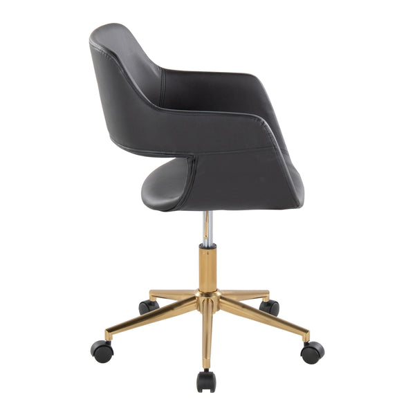 English Elm Margarite Contemporary Task Chair: Stylish Black Faux Leather & Gold Metal Base For Ergonomic Comfort B202P223911