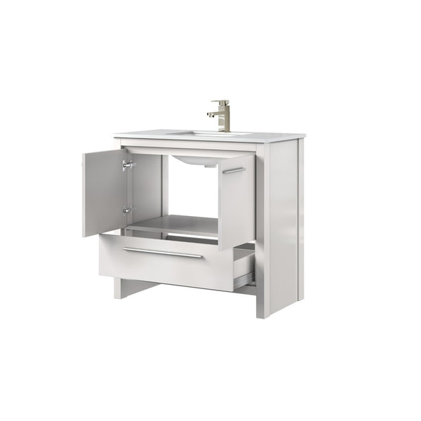 English Elm White Bath Vanity With Cultured Marble Top & Brushed Nickel Faucet – Elegant Storage & Soft-Close Design B2731P259380-GIGA