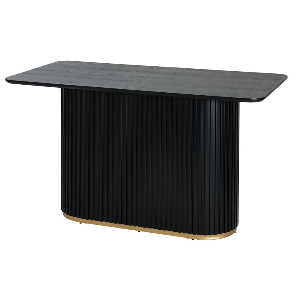 English Elm 63.00"l Tambour Pedestal Counter Table Seats Six with Industrial Mid-century Matte Finish Black N771P358596H_N771P358597H