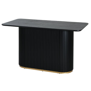 English Elm 63.00"l Tambour Pedestal Counter Table Seats Six with Industrial Mid-century Matte Finish Black N771P358596H_N771P358597H