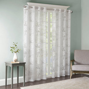 JLA Home Madison Park - Palm Palm Leaf Burnout Window Sheer Curtain with OEKO‑TEX Safety, Antique Silver Grommets & Coastal Flair MP40-4380