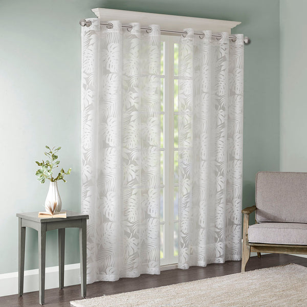 JLA Home Madison Park - Palm Palm Leaf Burnout Window Sheer Curtain with OEKO‑TEX Safety, Antique Silver Grommets & Coastal Flair MP40-4380