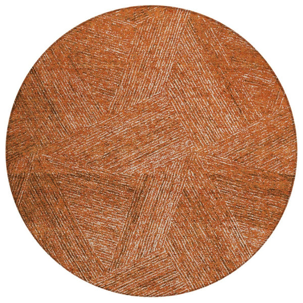 HomeRoots 5' Copper Brown and Beige Abstract Area Rug - Durable, Washable Indoor/Outdoor Design for All Spaces 8' Round 597000