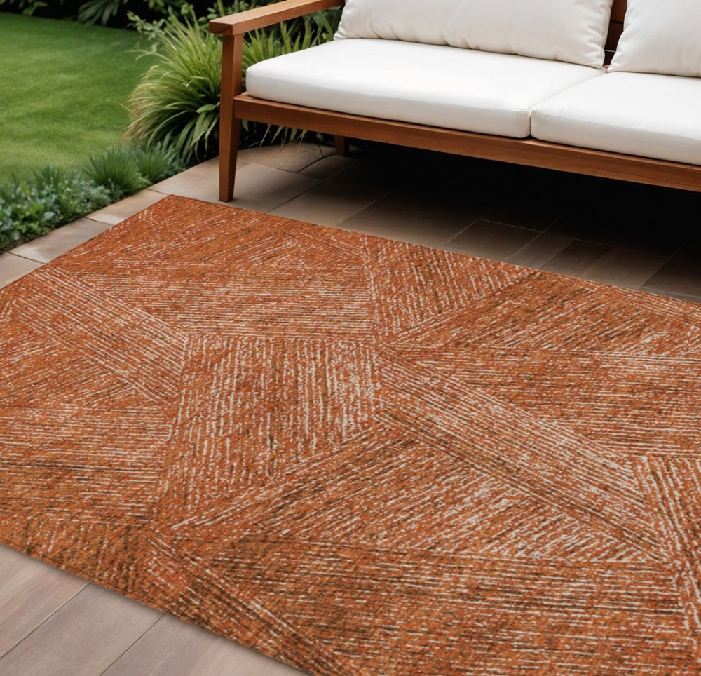 HomeRoots 9' Copper Brown & Beige Abstract Area Rug – Versatile Indoor/Outdoor, Washable, Stain Resistant Design 597002