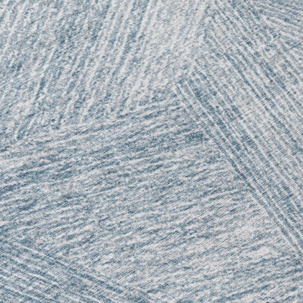 Abstract Washable Polyester Area Rug for Indoor Outdoor Living Spaces Coastal Style Denim Ivory
