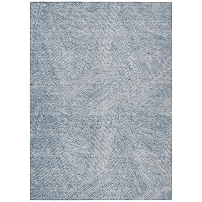 HomeRoots Abstract Washable Polyester Area Rug for Indoor Outdoor Living Spaces Coastal Style Denim Ivory 8' x 10' 597007