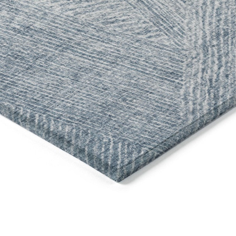 HomeRoots Abstract Washable Polyester Area Rug for Indoor Outdoor Living Spaces Coastal Style Denim Ivory 8' x 10' 597007