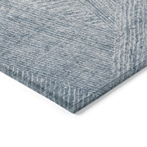 Abstract Washable Polyester Area Rug for Indoor Outdoor Living Spaces Coastal Style Denim Ivory