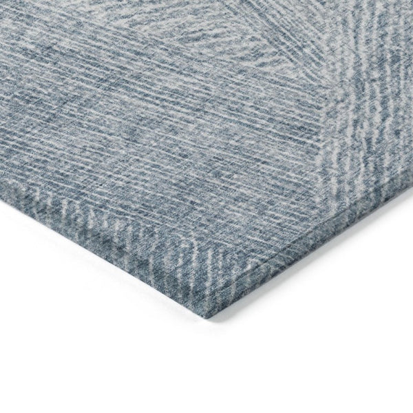 Abstract Washable Polyester Area Rug for Indoor Outdoor Living Spaces Coastal Style Denim Ivory