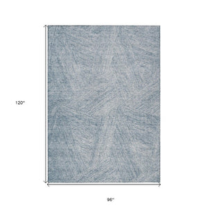 Abstract Washable Polyester Area Rug for Indoor Outdoor Living Spaces Coastal Style Denim Ivory