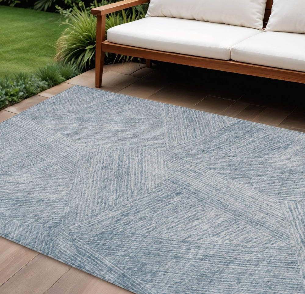HomeRoots 9' X 12' Stylish Denim Blue & Ivory Abstract Washable Area Rug – Durable for Indoor & Outdoor Use! 597008