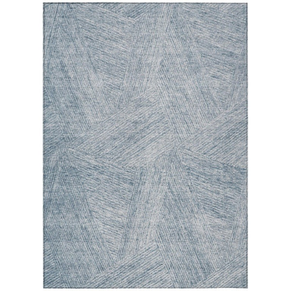 Abstract Washable Polyester Area Rug for Indoor Outdoor Living Spaces Coastal Style Denim Ivory