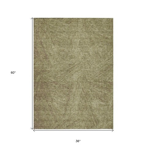 Homeroots 3' Artichoke Green And Ivory Abstract Washable Area Rug – Perfect For Indoor And Outdoor Use! 3' X 5' Polyester 597010